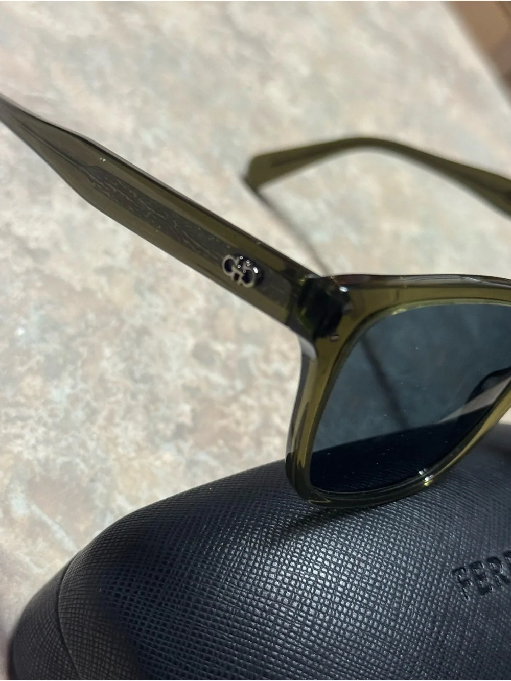 Salvatore Ferragamo Olive Green Frame Sunglasses with Dark Lenses